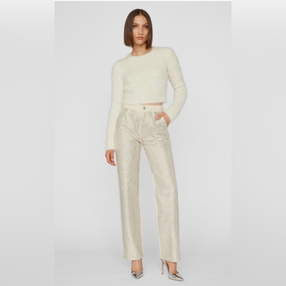 FRAME Denim Le Jane High Rise Straight Studded Trouser Jeans Au Natural 27 - Picture 2 of 5